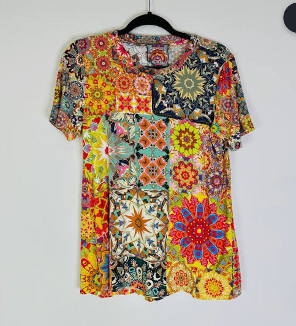 Johnny Was Kaleida Janie Patchwork Mandala Bamboo Swing Knit T-Shirt XXL
